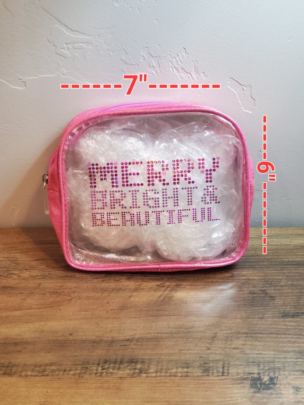 Bath & Body Works Merry Bright Beautiful Pink Glitter Cosmetic/Makeup Bag - Picture 3 of 5